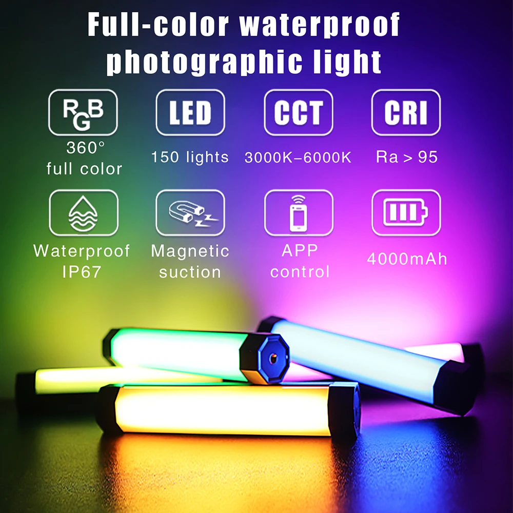 LUXCEO P200 Handheld RGB Stick Light 3000K-6000K Photography Studio Lamp Party Colorful LED Lamp Fill Light For Youtube Video