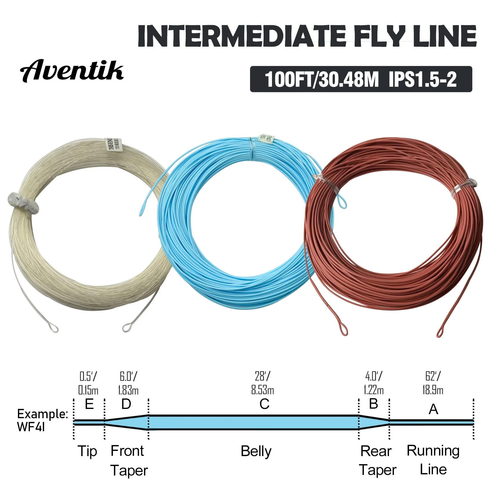Aventik 100FT Intermediate Sinking Fly Fishing Line WF IPS1.5-2 Weight Forward PVC Coated