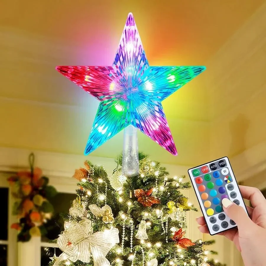 

Dia 22CM Christmas Tree Topper Stars String Lights USB Powered RGB Changeable Stars Garland Fairy Lights for Holiday Party Decor