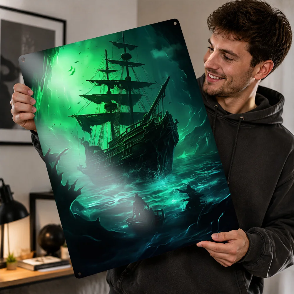 Fantasy Pirate Ship Poster Retro 3D Printed Metal Signs Customized Wall Hanging Gift for Luxury Decoration Home Decorations Room