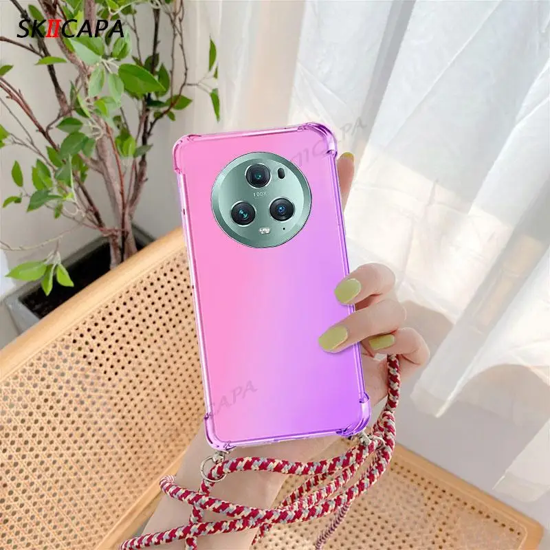 حافظة متدرجة شفافة من السيليكون مضادة للصدمات لهاتف Honor Magic 5 Pro Magic5 Lite غطاء حبل كروس لهاتف Honor X8A X7A X9A