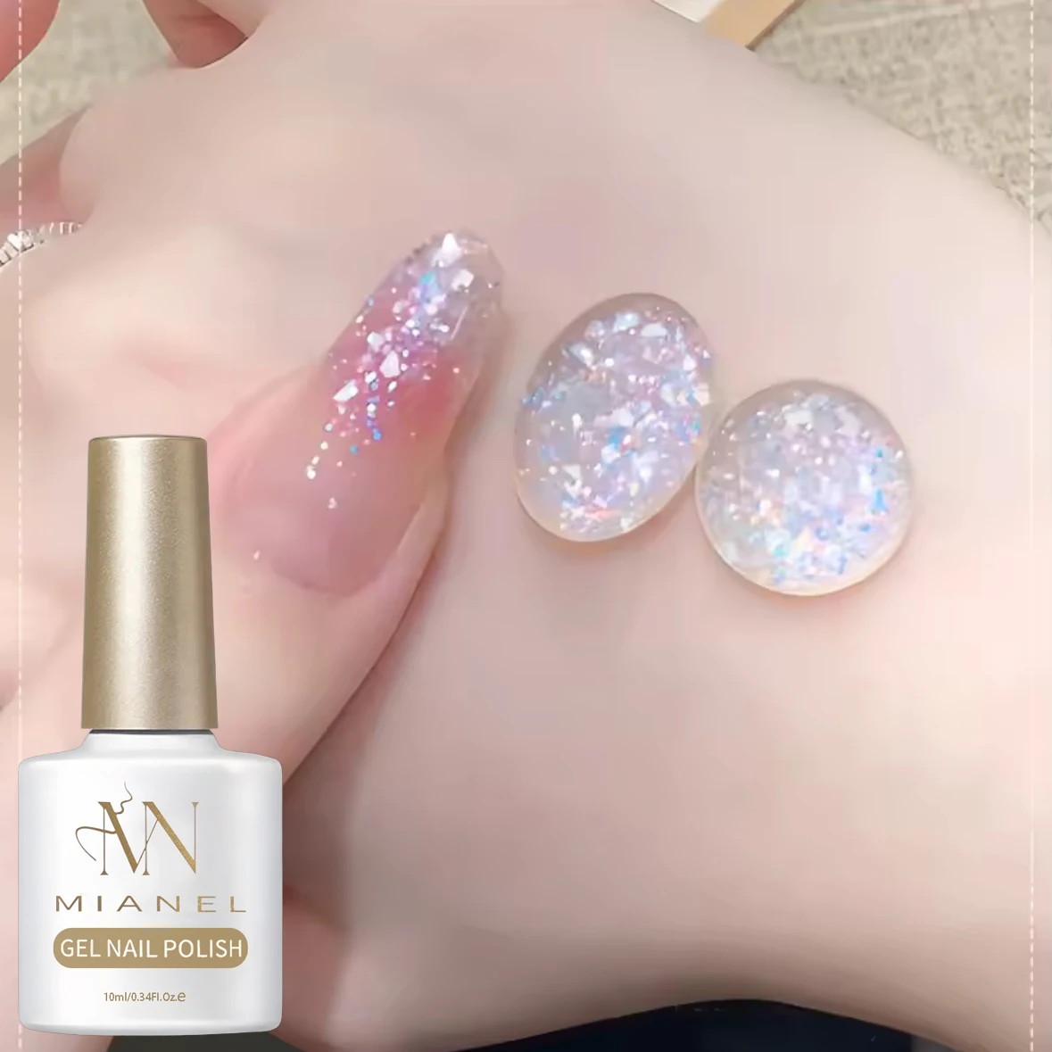 MIANEL 10ml Frühling Sommer Blau-Weiß Glitzer Gel Nagellack 2026 Neuer Trendiger Weißer Nagellack mit Feinem Glitzer