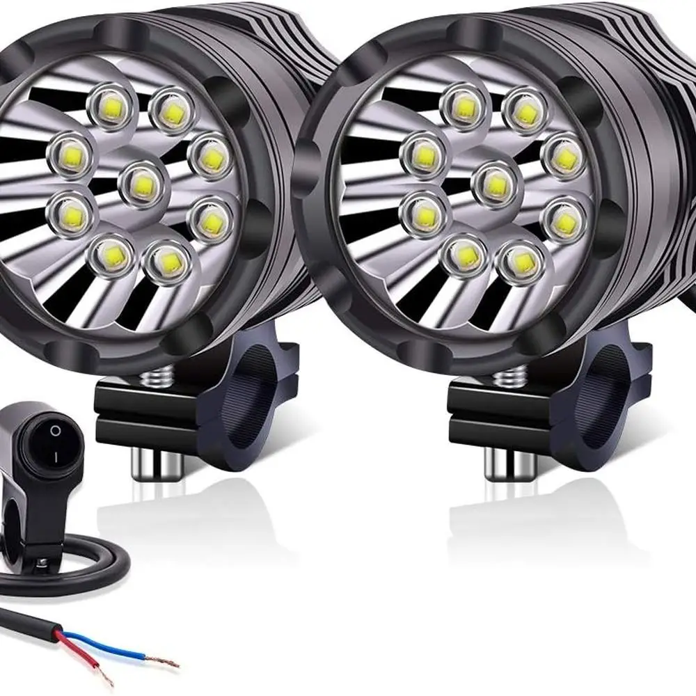 

12V/24V Motorcycle LED DRL Fog Lights, 2-Pack 90W Spotlights for Bikes, Scooters, ATVs