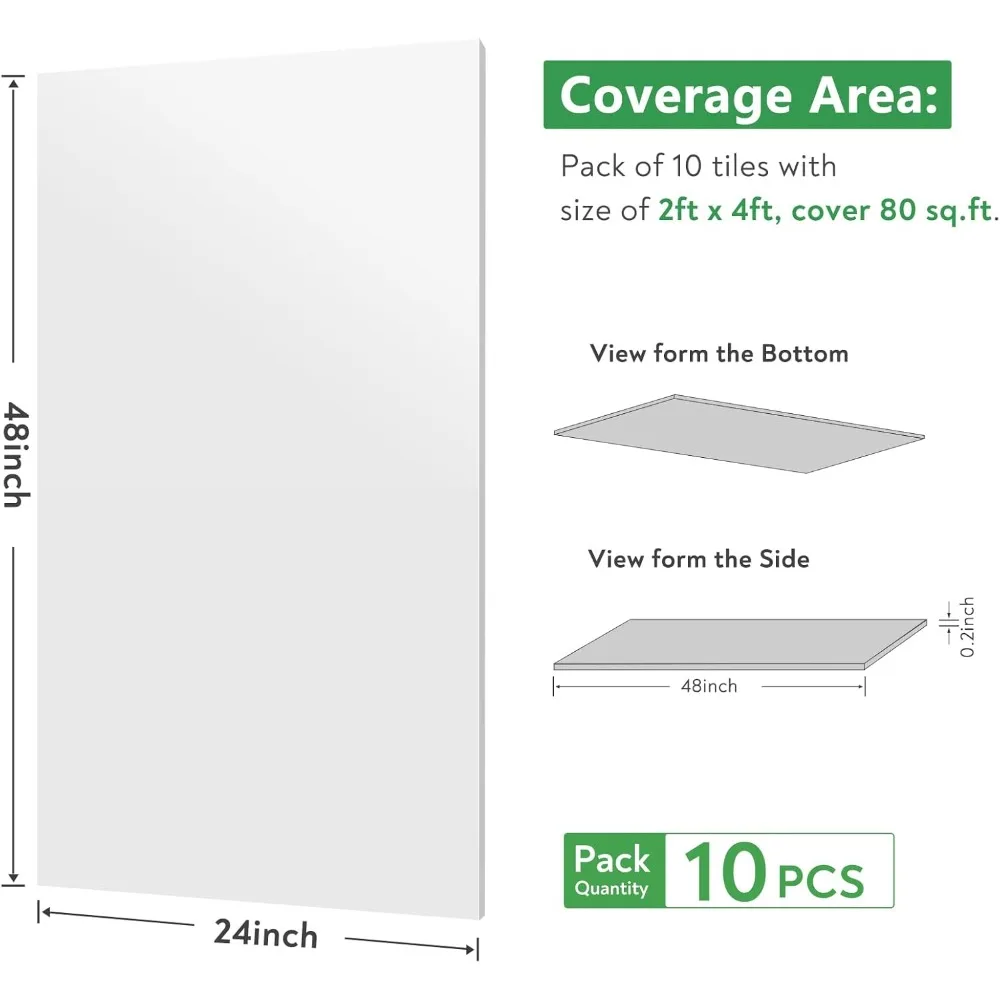 Потолочная плитка 2 x 4 фута, белая гладкая потолочная плитка 24 x 48 дюймов, водонепроницаемая - огнестойкая для предотвращения разрыва крышки 80