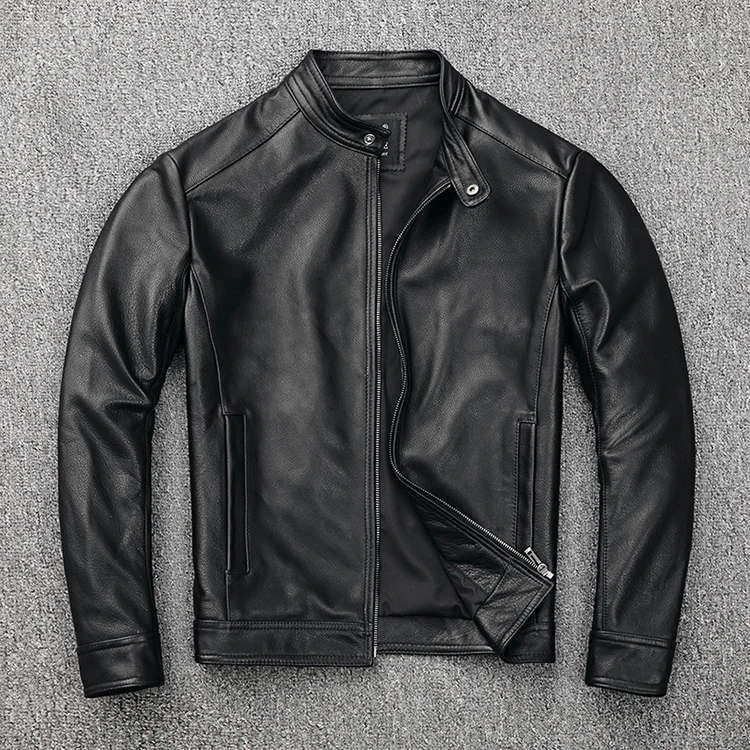 

YR!Free shipping.sales.classic casual style genuine leather jacket.men slim cowhide coat.fashion slim jacket.motor biker coat