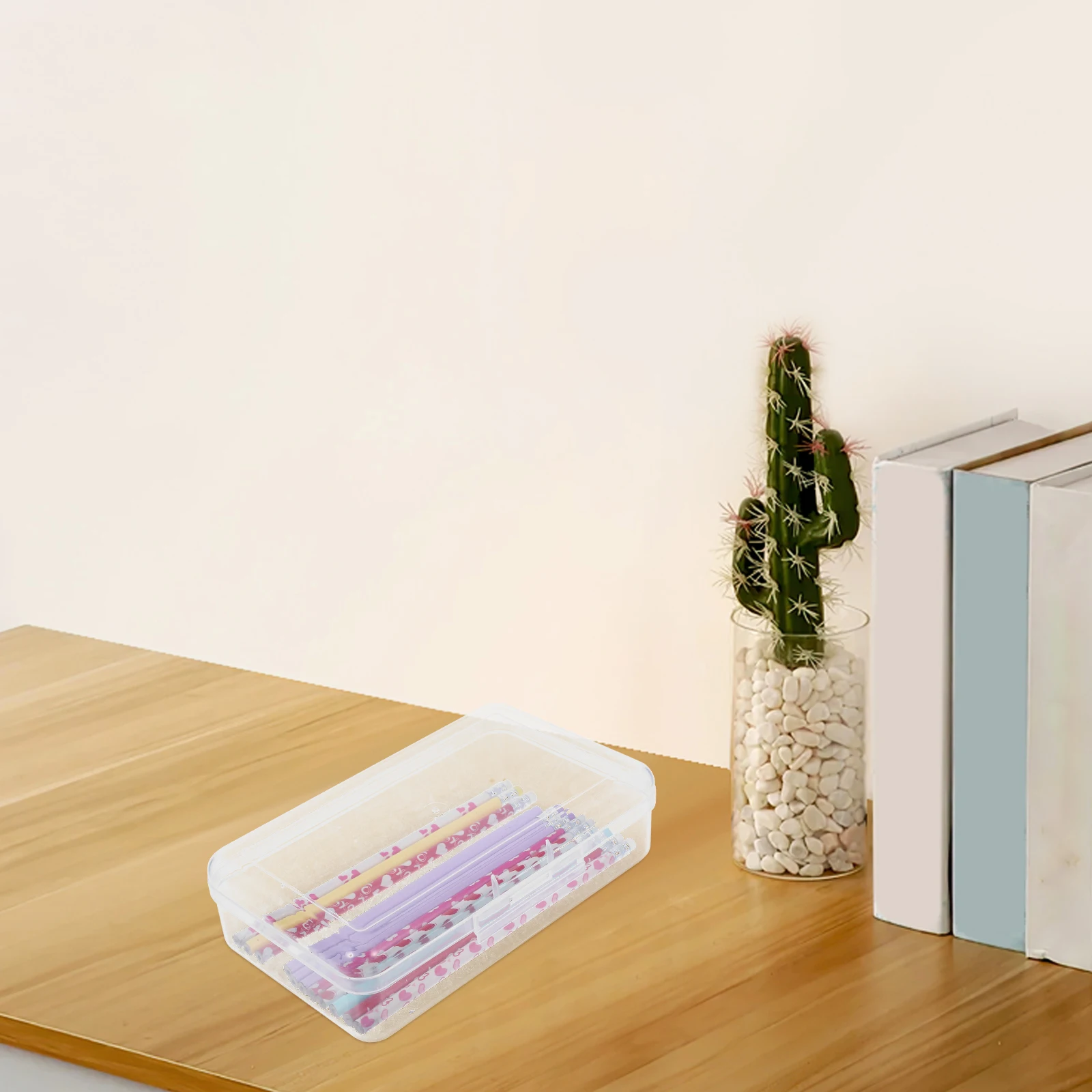 

2pcs Plastic Pencil Case Transparent Clear Stationery Box Large Capacity Art Supply Organizer Portable Lightweight Rectangular