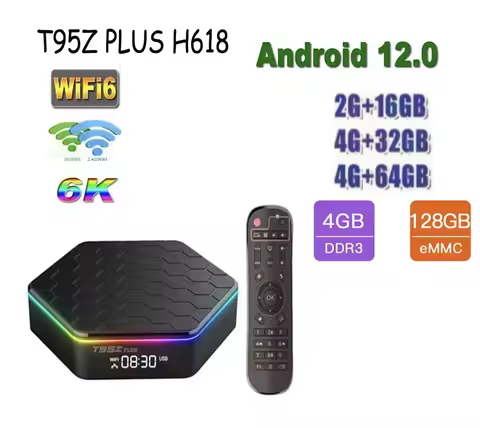 6K T95Z PLUS Android 12 TV Box Allwinner H618 2.4G 5G Wifi6 4GB 64B 32GB 2GB16GB BT5.0 H.265 Media Player Receiver
