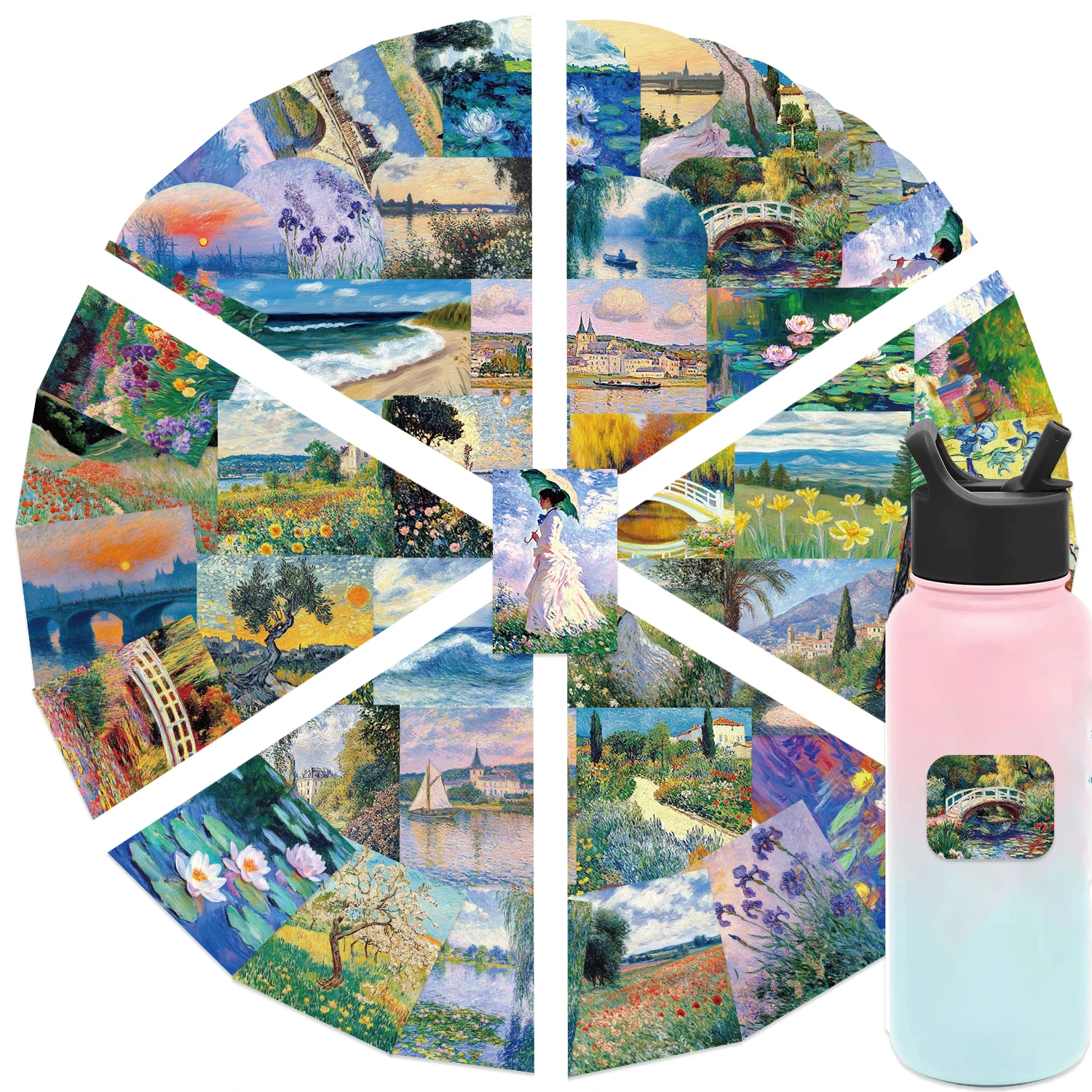 56pcs 유화 풍경 스티커 수하물 및 노트북에 대 한 방수 비닐 데 칼 모듬 된 작은 크기 낙서 컵