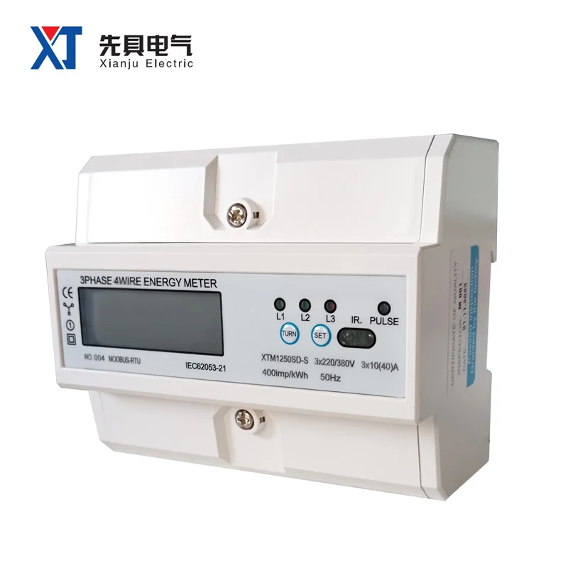 XTM1250SD-S Three Phase 7P 4 Wires Energy Meter LCD Display RS485 DL/T645 MODBUS-RTU 35mm Guide Rail Type 68*88*125mm