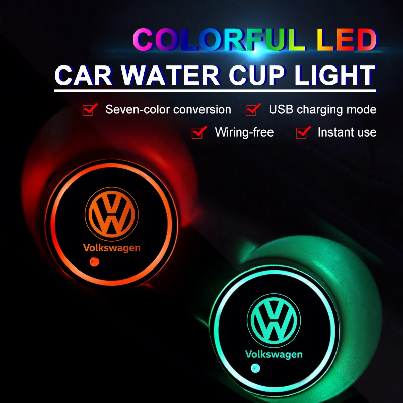 Car Luminous Water Coaster Pad Anti-Slip Cushion Drink Mat Accessory For Volkswagen R Golf 4 Motion GTI Polo Touran TSI R32 MK4