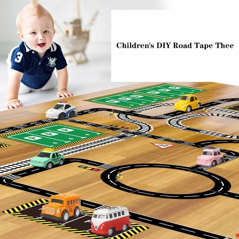 Children's DIY Highway Railway Paper Tape Floor Stickers Creative Design Parking Lot Scenery Track Car Train Props Stickers