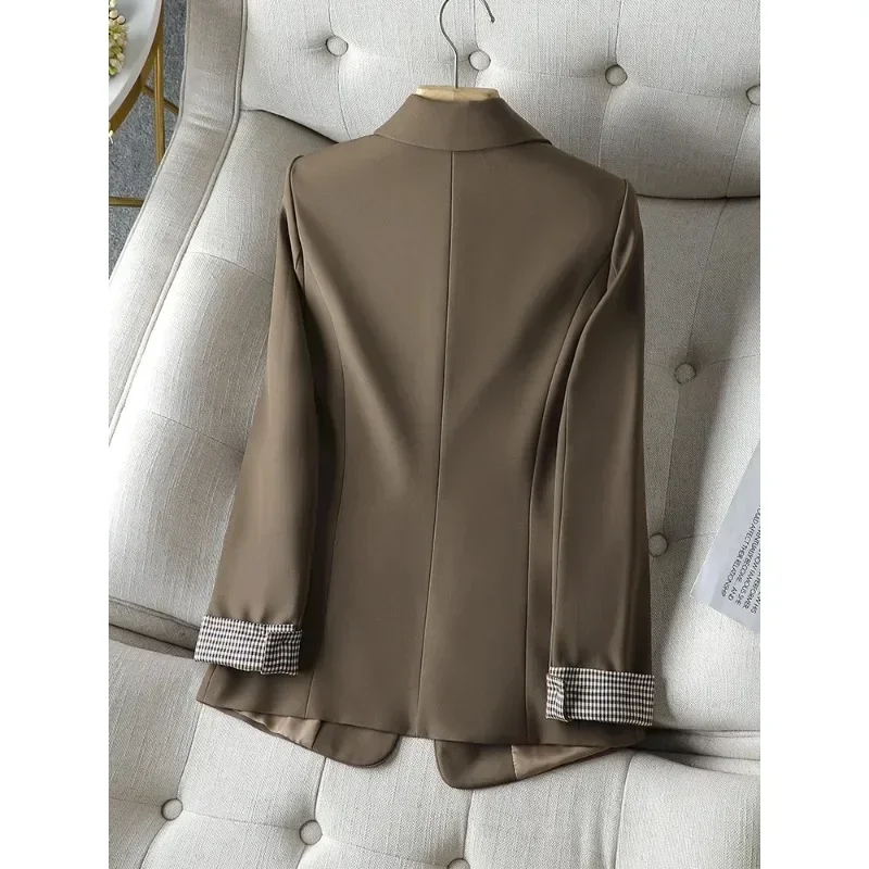 Women Black Brown Khaki Casual Blazer Coat Spring Autumn Ladies Long Sleeve Single Button Solid Jacket Female