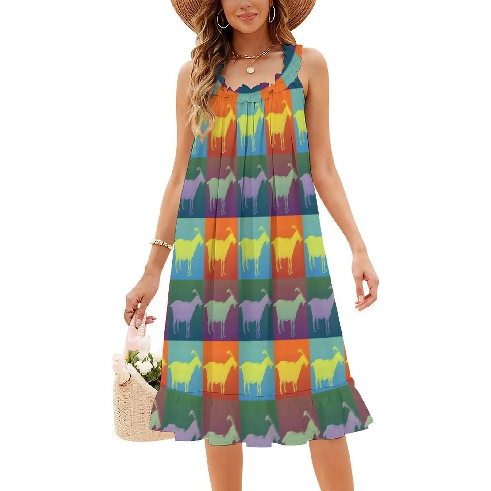 فستان الماعز الملون على الطراز الكوري للنساء فستان كاجوال أنيق للحفلات أو الارتداء اليومي الماعز الماعز الملون الملون