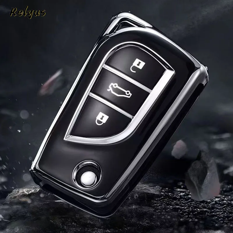 TPU Car Folding Key Case Protection Shell for Toyota Corolla Camry Avensis Prado Fortuner RAV4 CHR Vios Highlander Keyless Cover