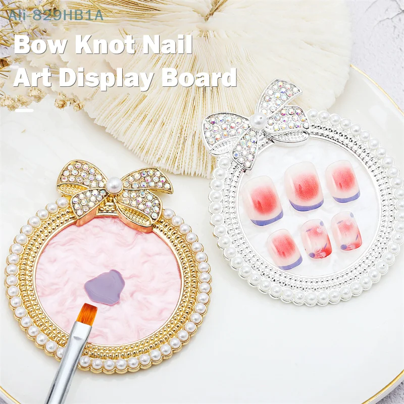 

1Pc Resin Bow Pearl Nail Art Palette False Nail Tips Drawing Pallet Display Shelf Agate Mixing DIY Nail Art Manicure Tools