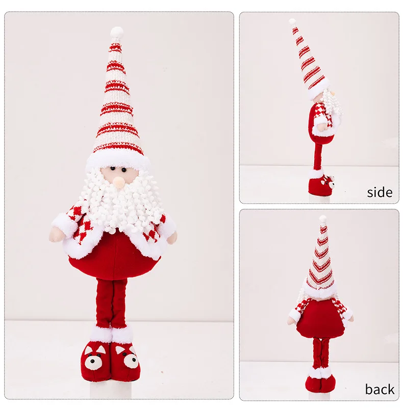 Red and White Striped Santa Claus Standing Dolls Christmas Snowman Elk Telescopic Doll Ornament Merry Christmas Decor for Home