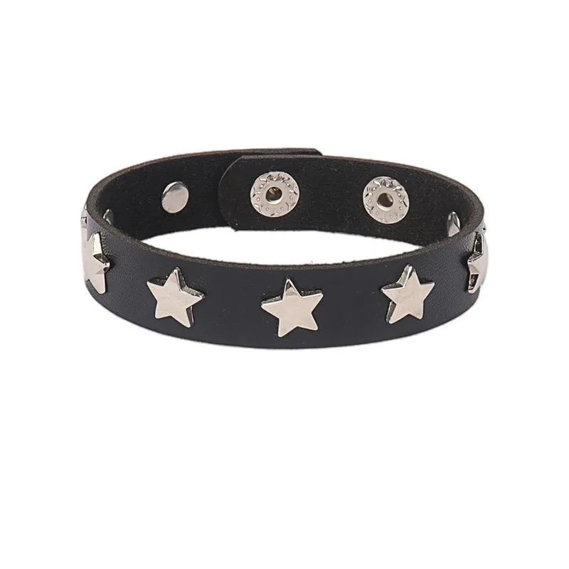 New Skeleton Dog Star Skull Rivets Spike Punk Gothic Rock Leather Buckle Studded Bracelet For Women Men Bracelets Bangles