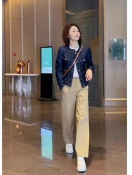 Blue round Neck Classic Style Denim Coat 2024 New Women's Spring and Autumn High-Grade Short Retro Loose Temperament