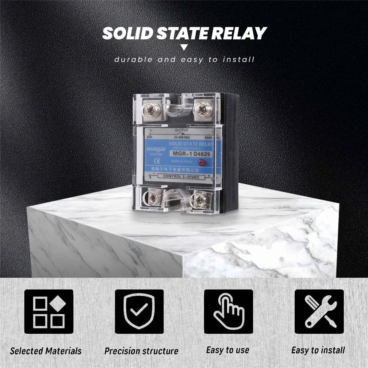 -1 D4825 Single-phase Solid State Relay SSR 25A DC 3-32 V AC 24-480 V