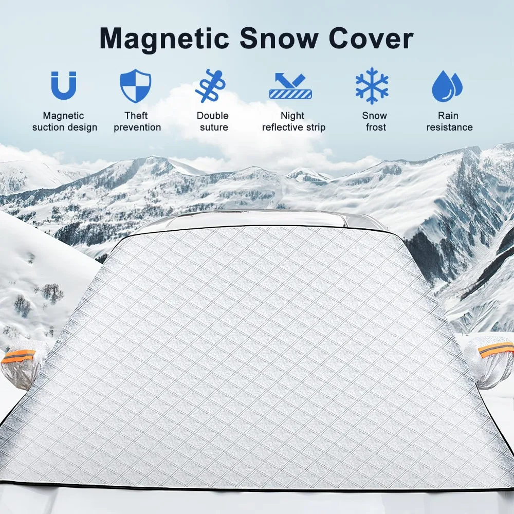 Car Windshield Snow Cover,Magnetic Windshield Snow Cover 4Layer Protection for Snow,Ice,Frost,Sunlight Fit for Cars Sedan SUV