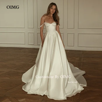 Oimg elegante vestidos de festa para noite de casamento fora do ombro longo vestido de princesa cetim vestidos de noiva vestidos de noiva personalizados