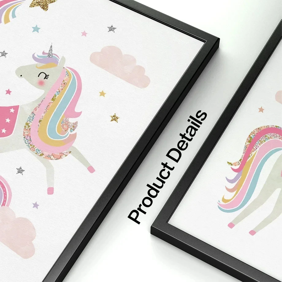 Baby Kids Room Decoration Pink Unicorn Rabbit Rainbow Clouds Flower Wall Art Canvas Painting Poster Print Wall Picture