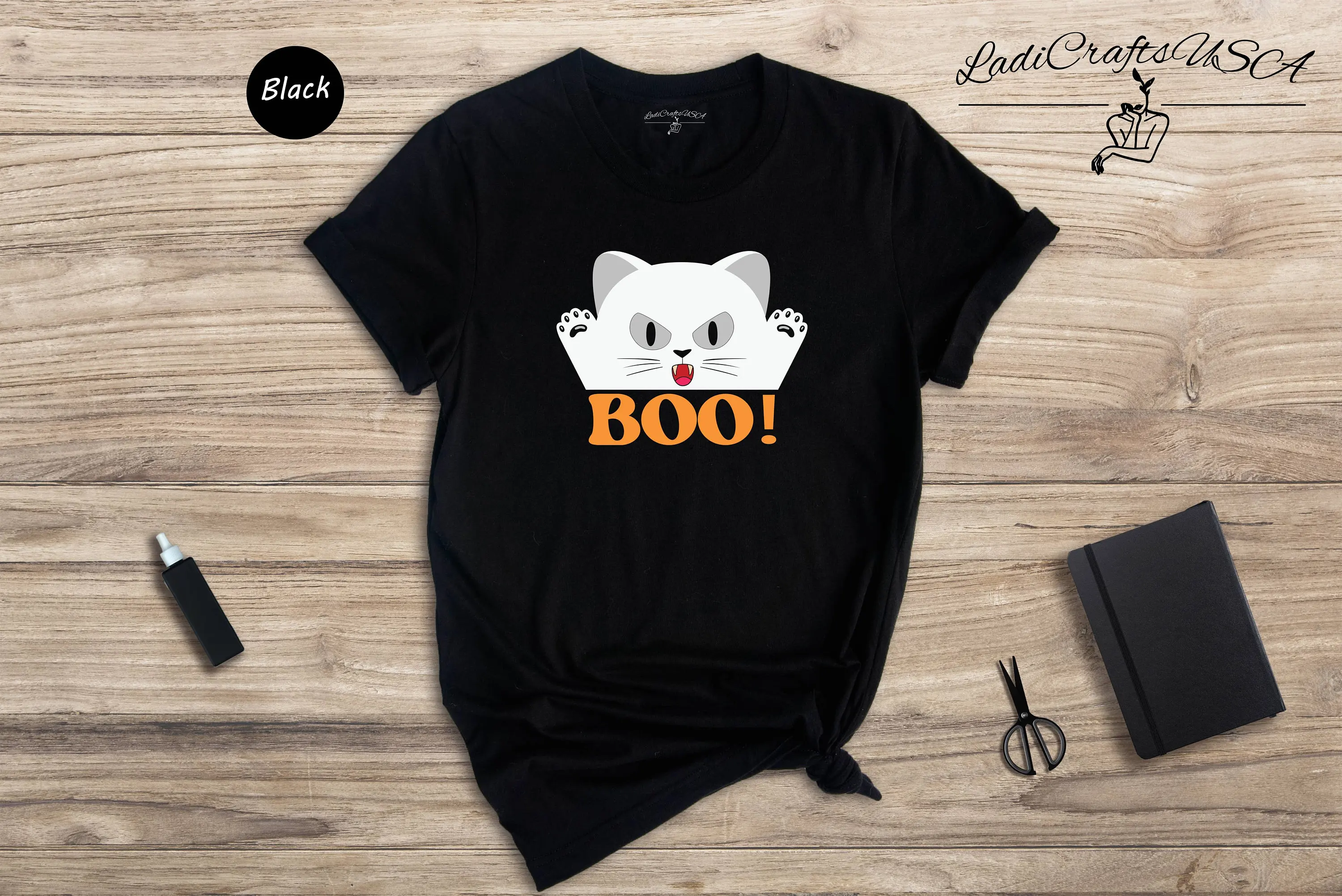 Boo Spooky Cat T Shirt Cute Person Vampire Halloween Outfit