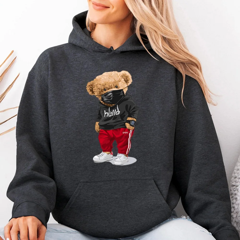 

1Pc Hello Black Face Mask Street Style Sporty Teddy Bear Pattern Vinyl Heat Transfer Sticker, Washable Iron-On Transfer Sticker
