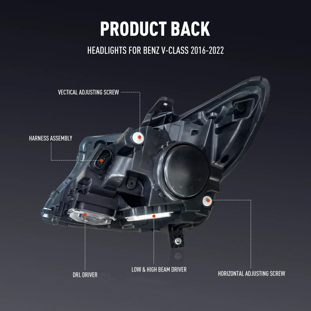 Pair Of LED Car Headlight Assembly For Benz V-class 2016-2022 Headlights DRL Tuning Signal Plug And Play Front Head Lamp