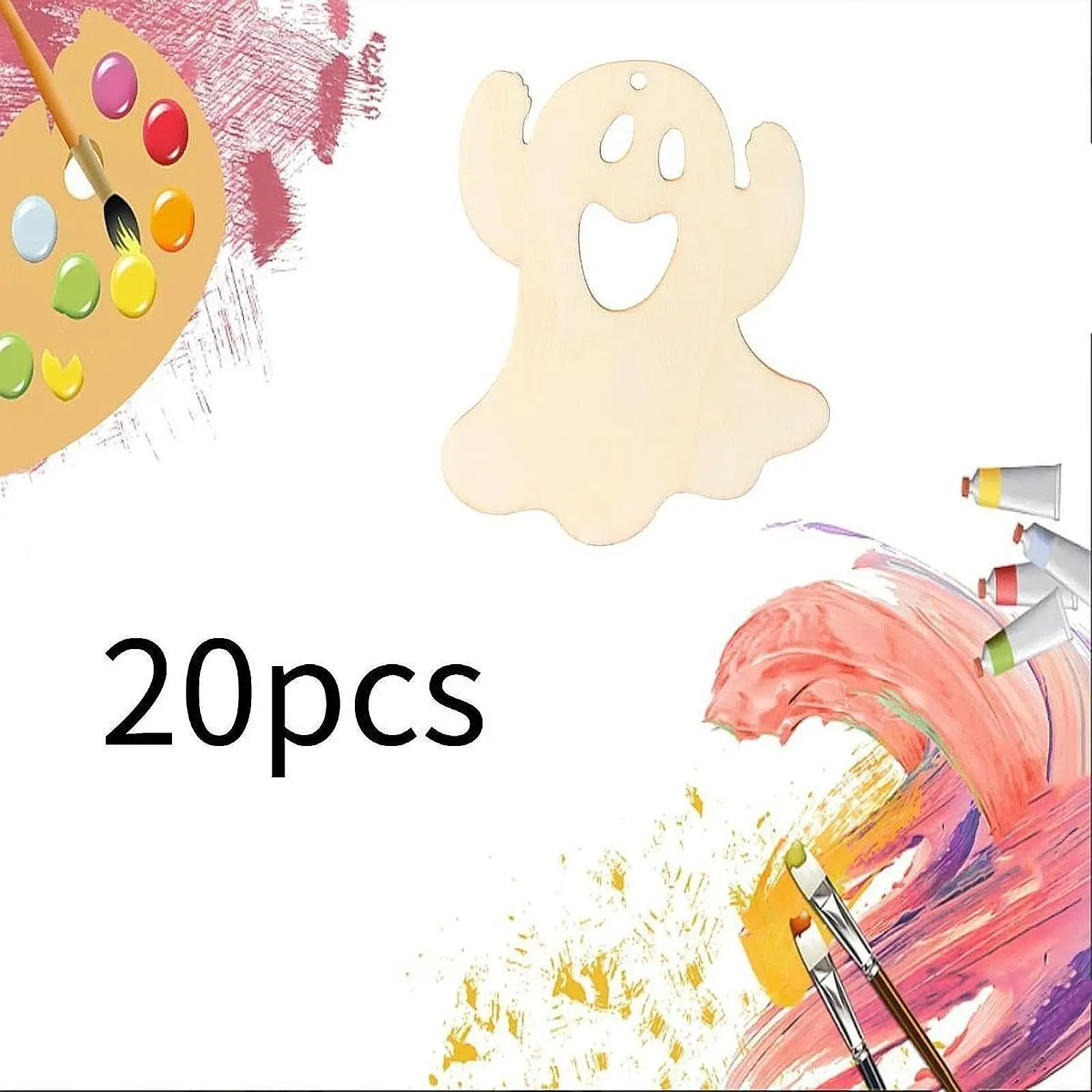 20x المعلقات زخارف الشبح الخشبية DIY الحرف اللوحات تخطيط الرعب #2