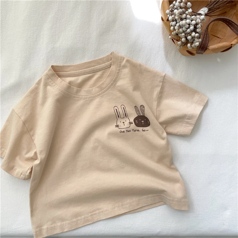Boys T-shirt Summer Edition Children Short Sleeve T-shirt 3-10 Year Old Girls Cotton Round Neck Top Boys Cute Rabbit Sports Top