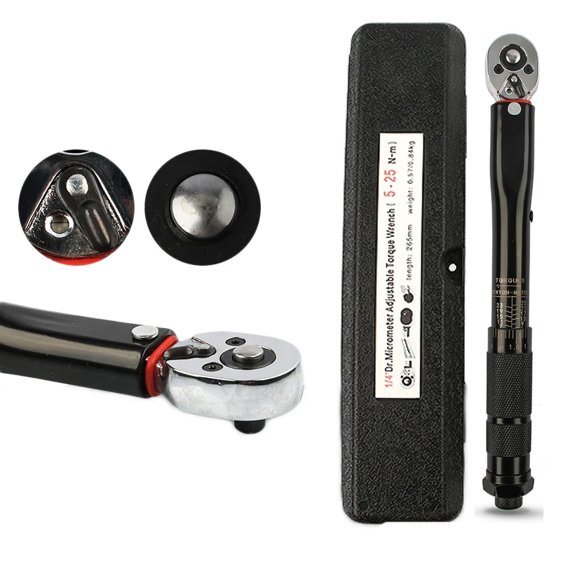 1/4'' Square Drive Torque Wrench 2-25N.m Two-way Precise Ratchet Wrench Repair Spanner Key 1/4 Turn 3/8 Set