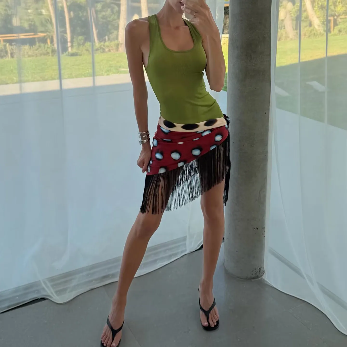 Fashionable Animal Print Tassel Belted  Scarf Short Skirt for Women Summer 2026 Low Waist Asymmetrical Standard Fit