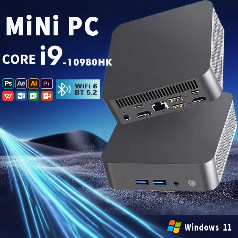 NEW Core i9-10980HK Portable Mini PC Computer Windows 11 16GB/32GB DDR4 1/2TB SSD Gaming Computer WiFi 6 office Mini Desktop