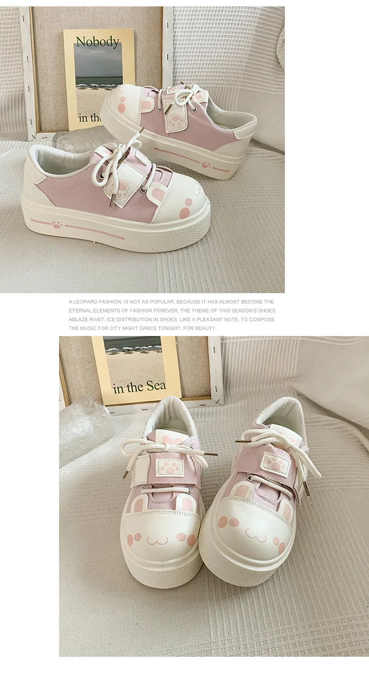 Kuschelige Katzenpfoten-Canvas-Schuhe, Schnür-Sneaker mit Kätzchen-Patchwork für Damen, Plateau-Schuhe aus Kunstleder, Lolita-Chunky-Trainer – Detail 22