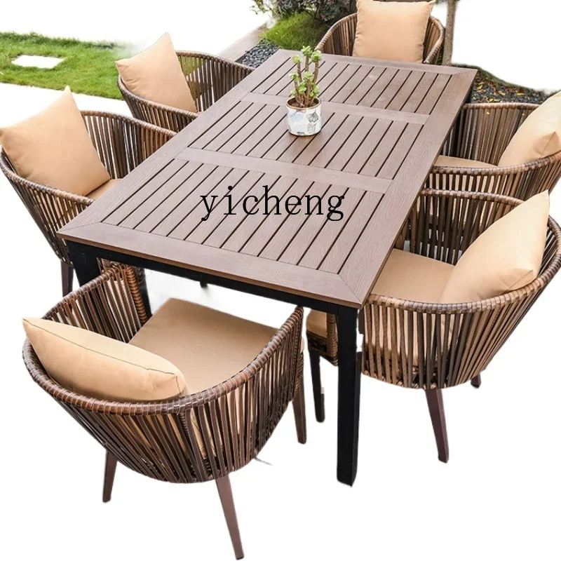 

Zf outdoor tables and chairs courtyard villa leisure terrace anti-corrosion plastic wood table combination outdoor