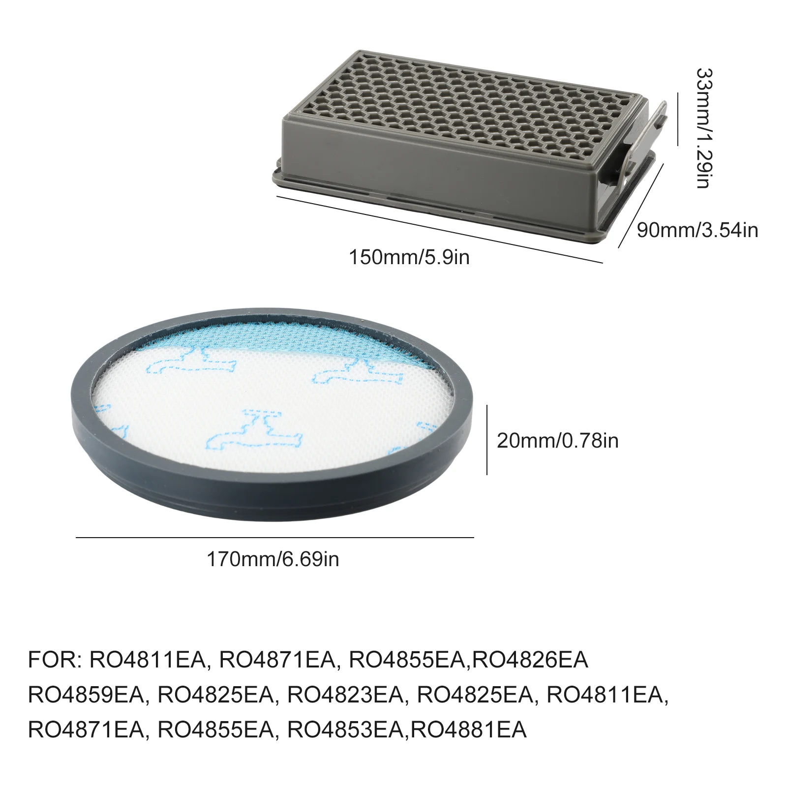 Filter Set For Rowenta RO4825EA Compact Power XXL RO4825 RO4871 TW48 Motor Protection Filter Exhaust Filters