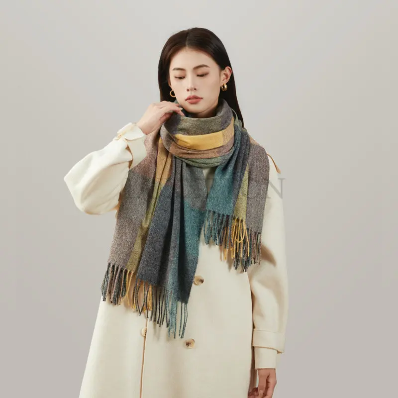 Scarf Women Luxury Korean Style Scarves Plaid Soft Bufandas Tassel Female Pink Foulard Jersey Pareo Echarpe Shawl