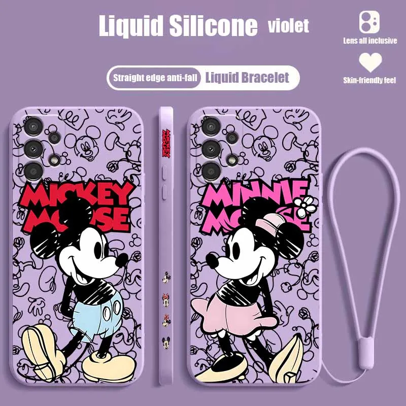 Disney Trend Mickey Mouse Cover For Samsung S26 S25 Edge S24 S23 S22 S21 S20 Ultra Plus Liquid Left Rope Silicone Phone Case