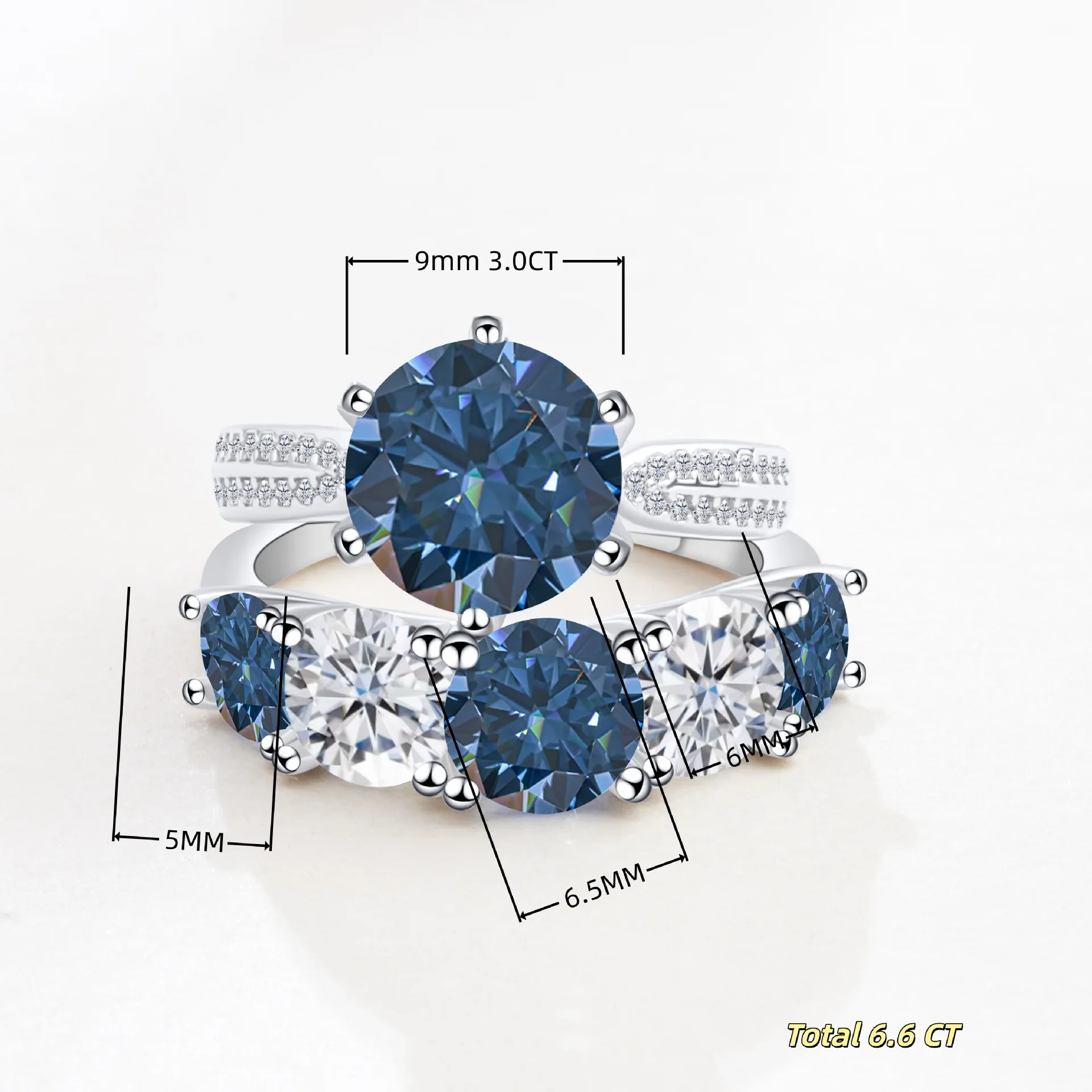 Total 6.6Carat Moissanite Diamond Engagement Ring with Certificates 925 Sterling Silver  Wedding Band for Women Fine Jewerlry