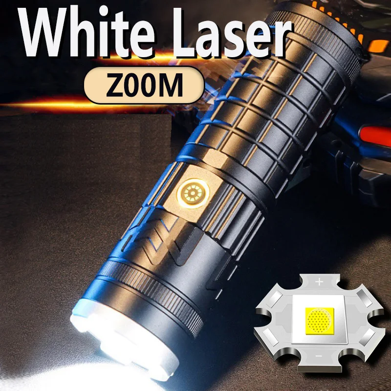 2023 White Laser Light Super Bright Flashlight TYPE-C Charging Outdoor Long Shot Zoom Multi-Functional Home Steel Gun Long Life