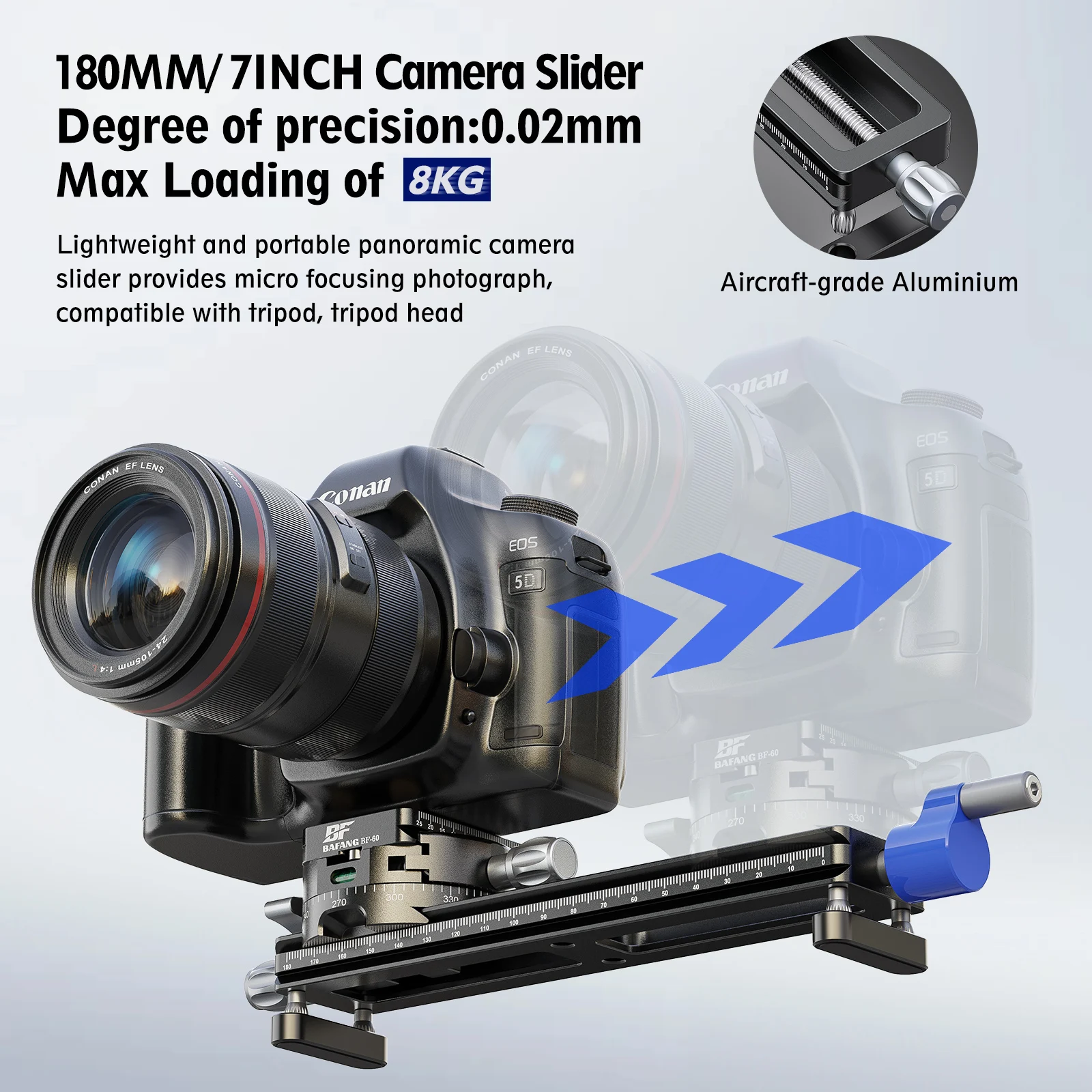 Camera Slider Dolly Rail Track Slider with Fine-Tune Screw Knob Crank & 360º Rotating Pan 150mm/180mm Aluminum Camera Rail Slide