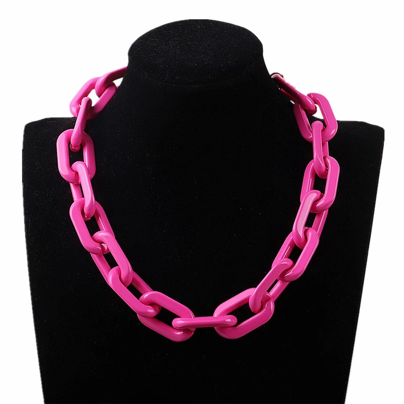 Punk Neon Color Acrylic Chunky Chain Necklace for Women Hip Hop Big Link Chain Orange Blue Pink Green Necklace Women’s Jewelry