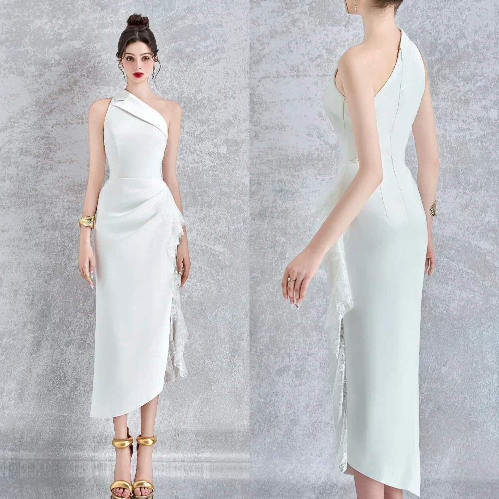 

Exquisite Jersey Pleat A-line One-shoulder Midi Dresses Cocktail Dresses Modern Style Pastrol Unisex Chinese Style Formal