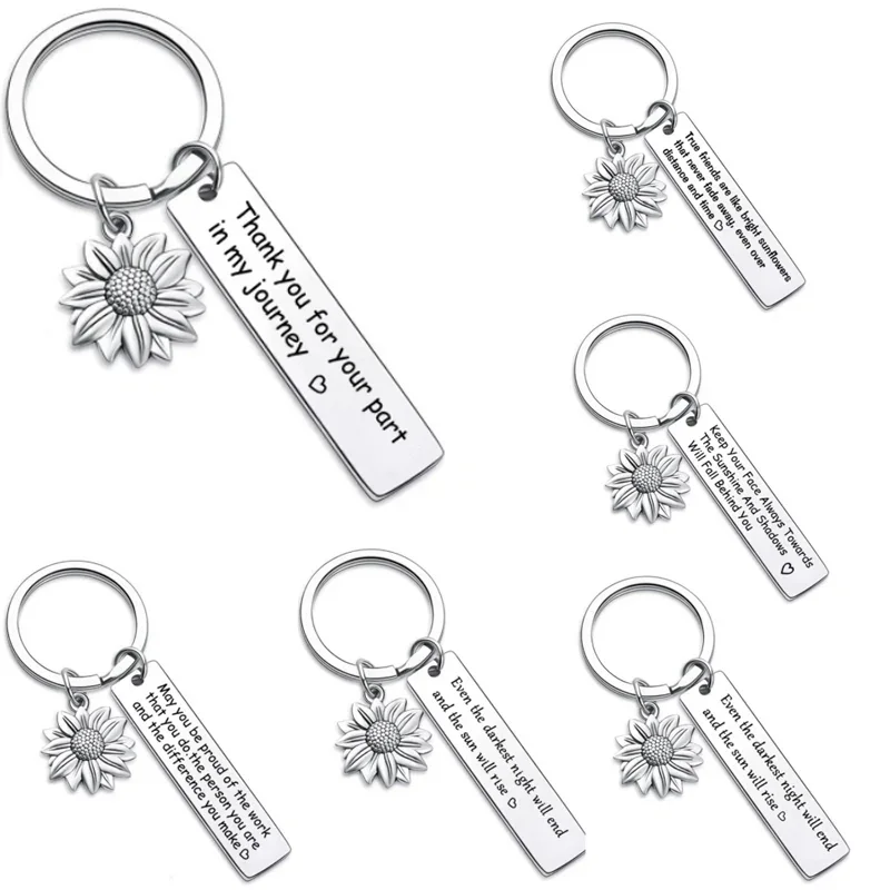 Good Friends Friendship Stainless Steel Sunflower Keychain Thank You for Your Part in My Journey Keychain Fashion Festival Gift