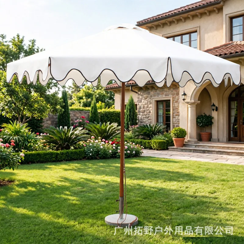 Outdoor high-grade aluminum alloy mid-column umbrella White wavy edge parasol Villa swimming pool parasol Courtyard umbrella
