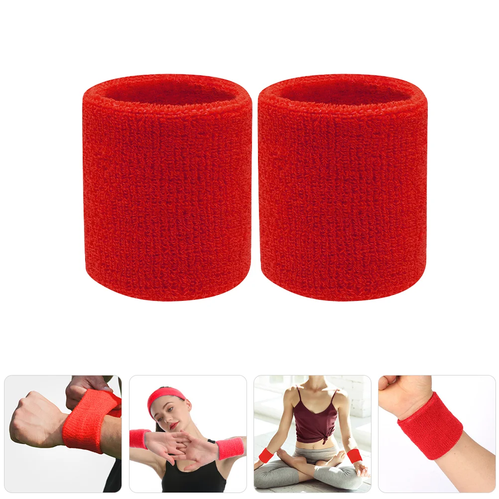 

2 Pcs Basketball Badminton Wristband Wristbands Sweatbands Protector 8cm Sports Tennis Red for Wrists Men Women