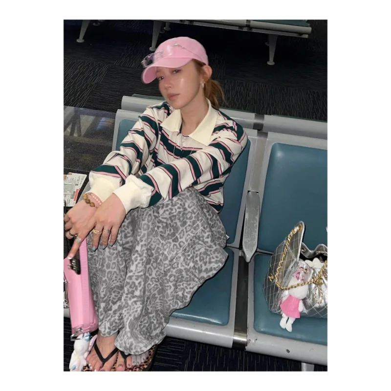 Gothic Y2K Leopard Hosen Frauen Distressed Grunge Breite Bein Hosen 90er Jahre Punk Mode Hohe Taille Übergroßen Casual Street Style