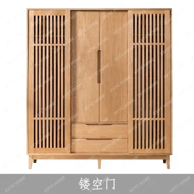 LJYSolid wood wardrobe cherry wood sliding door louver wardrobe Japanese log sliding door cabinet red oak furniture