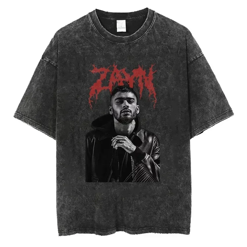 Washed T-shirt Rapper Zayn Malik Tops Trend Harajuku Short Sleeved Tees Streetwear Oversized Casual Men's Women Clothing